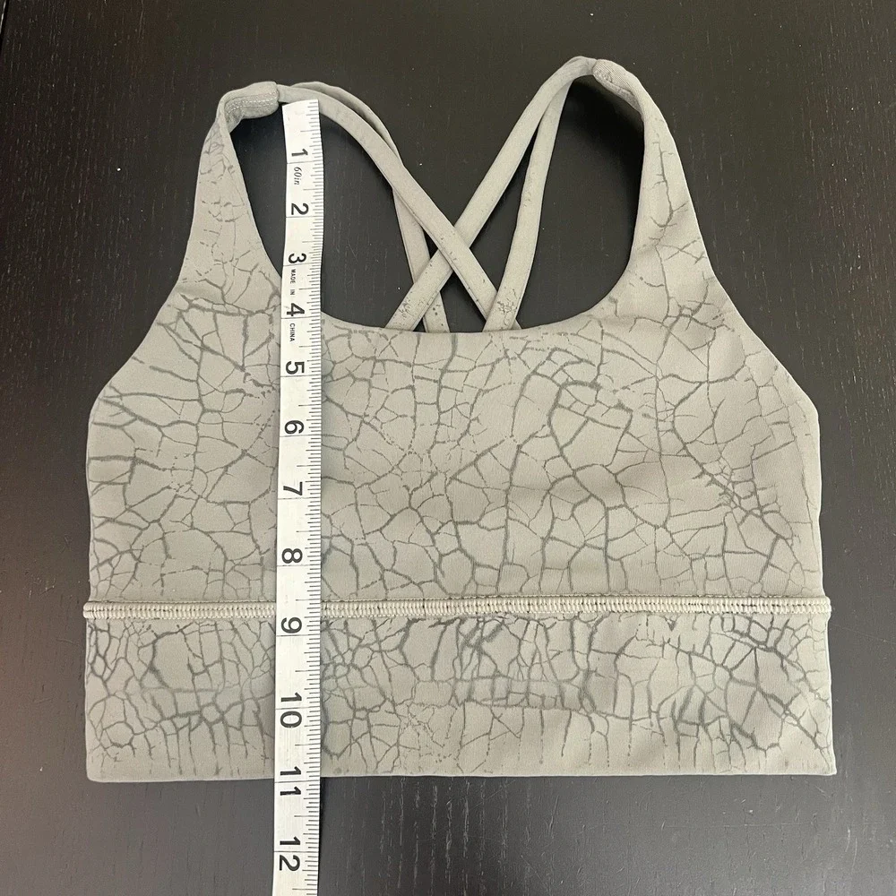 Lululemon‎ Energy Longline Bra Size 2 Gray Thread Dye Crackle Pattern Cross Back